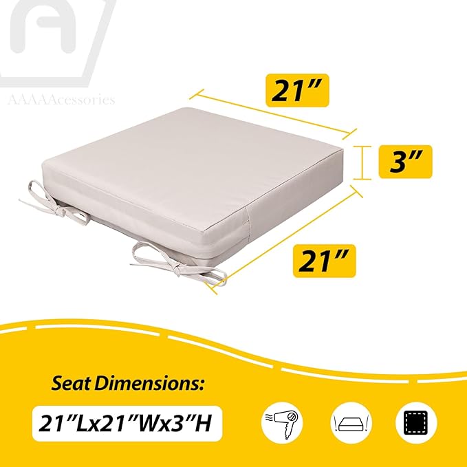 AAAAAcessories Outdoor Seat Cushions for Chairs, Waterproof, Fade-Resistant, 21" x 21" x 3", Patio Furniture Replacement Cushions, Set of 2, Sandstone Beige