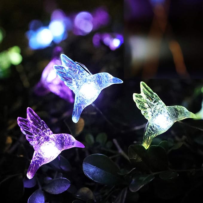 Solar Hummingbird String Lights, 15.8 Ft 30 Warm White LED Outdoor Waterproof Bird Fairy String Lights for Garden Yard Outdoor Decorations