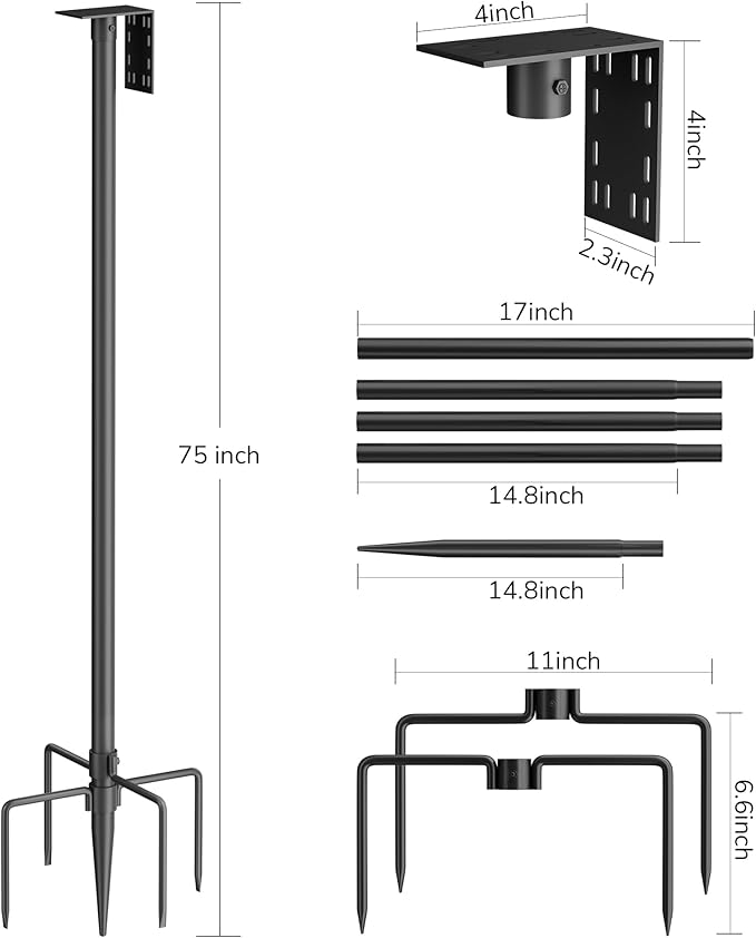 Bird Feeder Pole – 75 Inch Height Bird House Pole with 1-Inch Dia Heavy Duty for Birdfeeders, Feeding Stand with Mount Kit for Outdoor, Slip-Fit Connection, Black