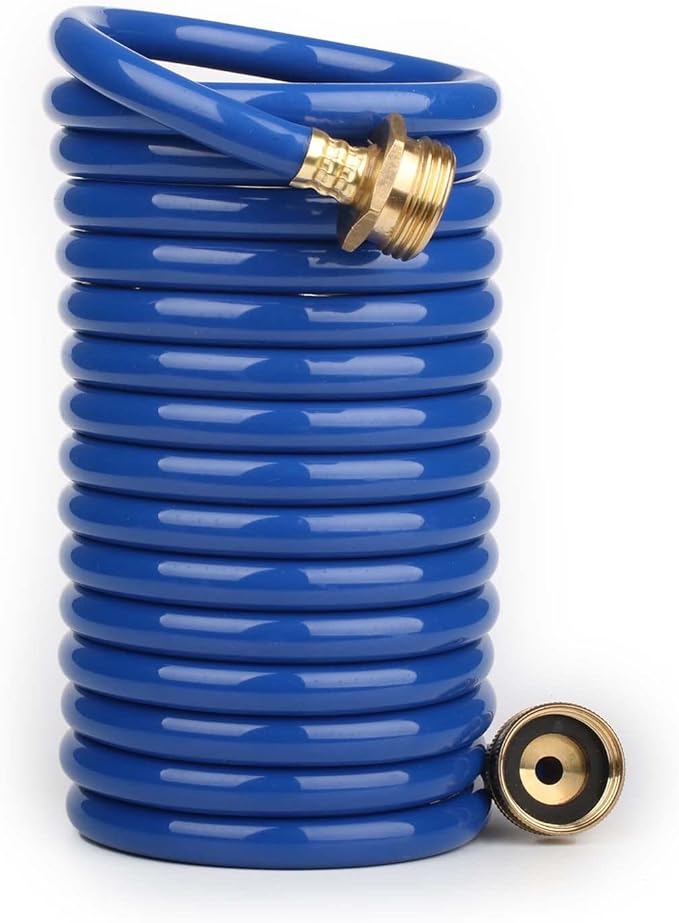 EVA Coil Garden Hose for Gardener: Retractable Self Coiling Hoses with 3/4" GHT Solid Brass Fittings - Kink Free and Flexible for Home and Garden Yard (15FT, Blue)