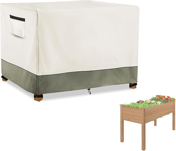 Outdoor Raised Garden Bed Cover,Heavy Duty 600D Waterproof Elevated Wood Planter Box Stand Cover for Winter,48"L x 24"Wx 30"H Inch(Beige & Green,Covers Only)