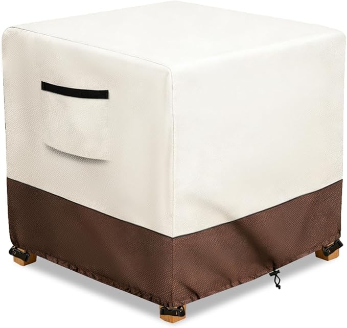 Waterproof Patio Ottoman Cover, Heavy Duty Square Outdoor Side Table Furniture Covers Size 32L x 32W x 18H inch (Beige)