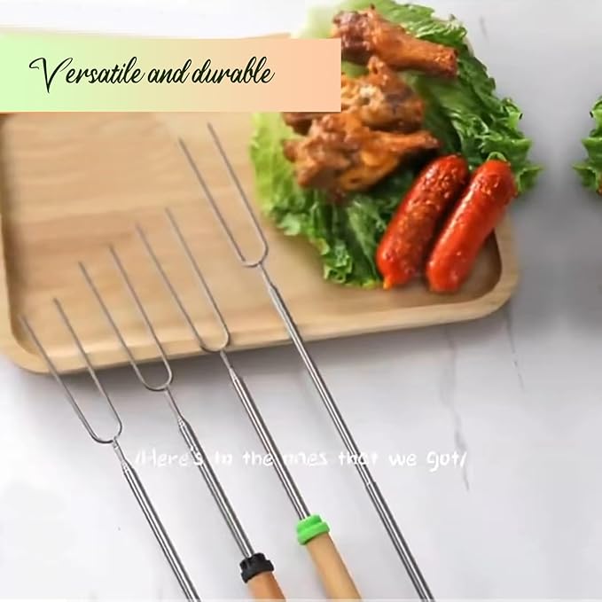 5 PCS Stainless Steel Marshmallow Roasting Sticksfor, 32Inch Long Kitchen Smores Sticks For Fire Pit, Marshmellow Roasting Tongs BBQ Tools, Smores Skewers for Campfire, Camping, Hotdogs, Bonfire Grill