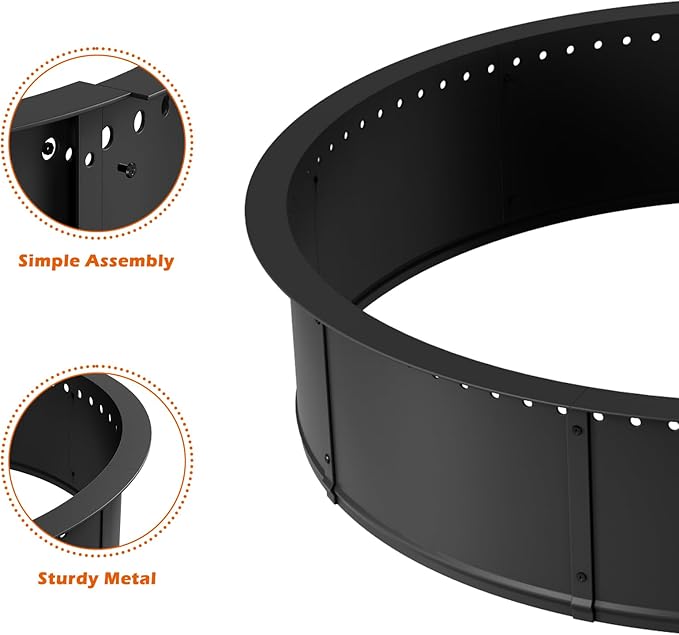 mapleway Smokeless Fire Pit Ring, 42inch Large Round Portable Metal Firepit Accessories for Outside Wood Burning Patio Camping Bonfire Campfire