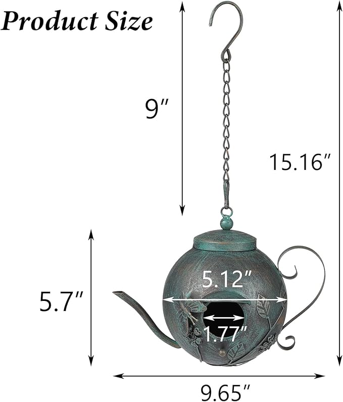 Bird Houses for Outside, Outdoor Bird House, Teapot Shaped Hanging Bird House, Antique Metal Bird House, Decorative Bird Houses, Unique Humming Bird Houses for Garden Patio Yard Lawn Backyard Decor