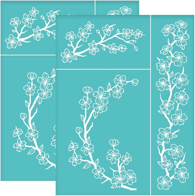 OLYCRAFT 2pcs 8.6x11 Inch Sakura Silk Screen Printing Stencils Self-Adhesive Silk Screen Stencils Cherry Blossom Border Screen Stencils Reusable Mesh Transfers for Painting on Wood T-Shirts Bags