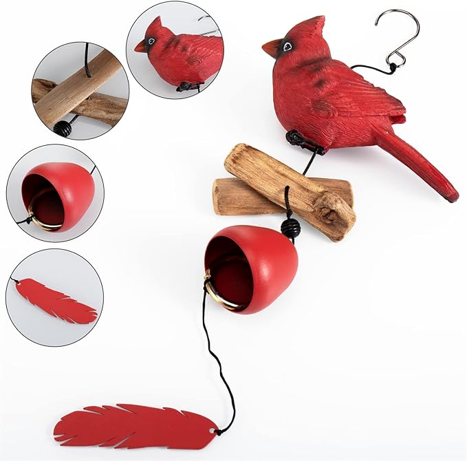 Cardinal Bird Wind Chime, Cardinal Gifts for Glory Mother’s Love Gift, Bird Bell Chimes for Garden Backyard Church Hanging Decor, Red