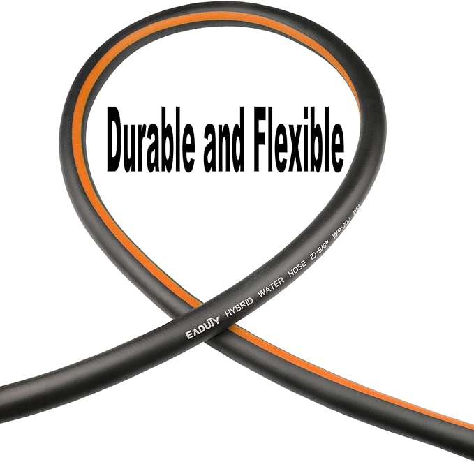 Hybrid Garden Hose 5/8 IN. x 25 FT, Heavy Duty, Lightweight, Flexible with Swivel Grip Handle and Solid Brass Fittings, Gray+Orange