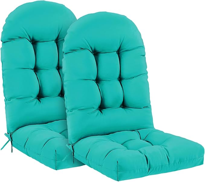 Outdoor Adirondack Chair Cushions Set of 2, 44x19x4 Inch Rocking Chair Cushion, High Back Patio Soft Seat Pad with Ties, Indoor Outside Use, Fade-Resistant & Waterproof, Lake Blue