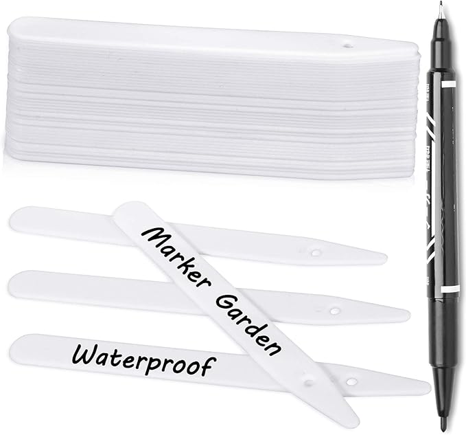 Whaline 200Pcs Thick Plastic Plant Label with Hole, White Waterproof Garden Stake Tags with 2 Marker Pen and A Roll of Twine(6 Inch)