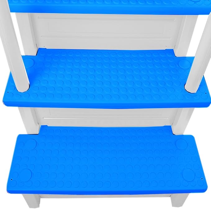 Aqua Select Anti-Slip in-Pool Steps with Outside Flip-Up Ladder | White/Blue Steps | for Above Ground Swimming Pools | Can Mount to Decks 48" to 54" H | Safety Stairs Capacity Up to 350 lbs