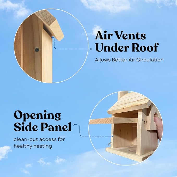 Wooden Bird Houses for Outside, Blue Bird Hanging Bird House for Garden Patio Decorative, Handmade Bluebird House Nesting Box Comes Fully Assembled, Size 6" x 6" x 9" - Made in USA