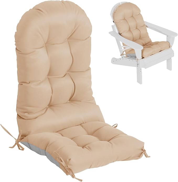 Adirondack Chair Cushion, Extra Thick High Back Rocking Chair Cushion 47x19.6x4 Inch, Folding Patio Pads with Ties, Waterproof & Fade-Resistant Seat Pads Indoor/Outdoor (Khaki)