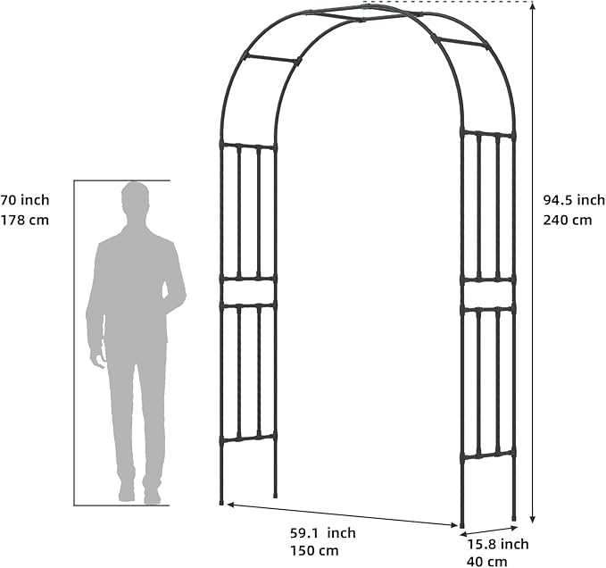 Garden Arch Trellis - Length: 59in, Height: 94.5in Garden Trellis for Climbing Plants Outdoor - Garden Arch for Lawn, Party, Ceremony Wedding Decoration