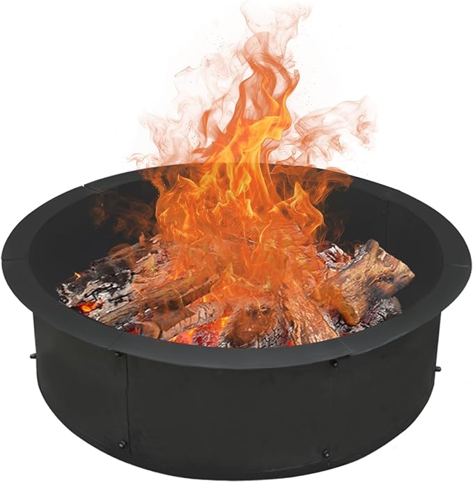 SoulMate Outdoor 35-Inch Outer/31-Inch Inner Fire Pit Ring,Duty Solid Metal Steel Round Firepit Rim Insert for DIY Fire Pits, Outdoor Above or In-Ground, Camping Garden Patio Backyard.