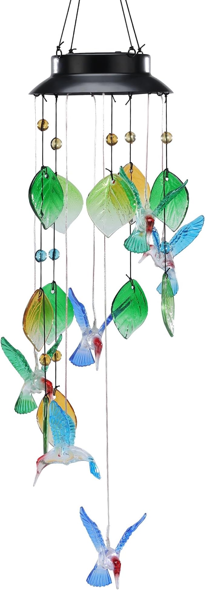 Colorful Hummingbird Wind Chimes with Solar-Powered Flashing Lights, 13 Inch Colorful Shell Hanging Decor for Outdoor Garden Patio Yard Home Indoor Outdoor Wall Window Decor