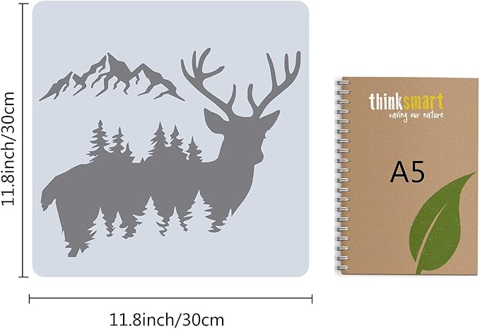 GORGECRAFT Sika Deer Stencil Template 11.8x11.8 Inch Elk Plastic Drawing Sign for Painting on Wood Wall Floor Canvas Scrapbook Card DIY Art Crafts