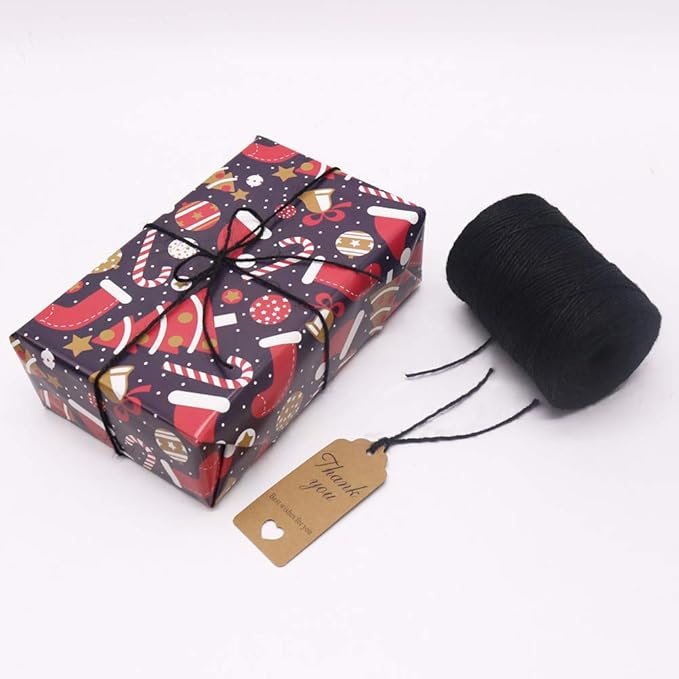 Vivifying 656 Feet Black Jute Twine, Natural 2mm Jute Cord for Crafts, Halloween Wrapping, Garden (Black)
