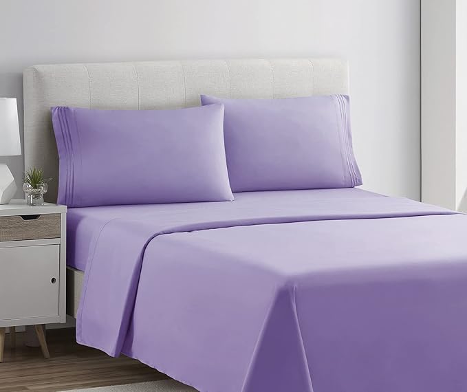 Clara Clark Bed Sheets, Premier 1800 Series 4 Piece Bed Sheet Set, Deep Pocket, Wrinkle, Fade, Stain Resistant, Luxury Soft Bedding Sheets & Pillowcases, California King, Lavender