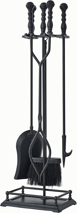 Lichamp Fireplace Tools Set, 5-Pieces Indoor Outdoor Sturdy Fire Place Poker Sets with Retro Handle, FTS25BK
