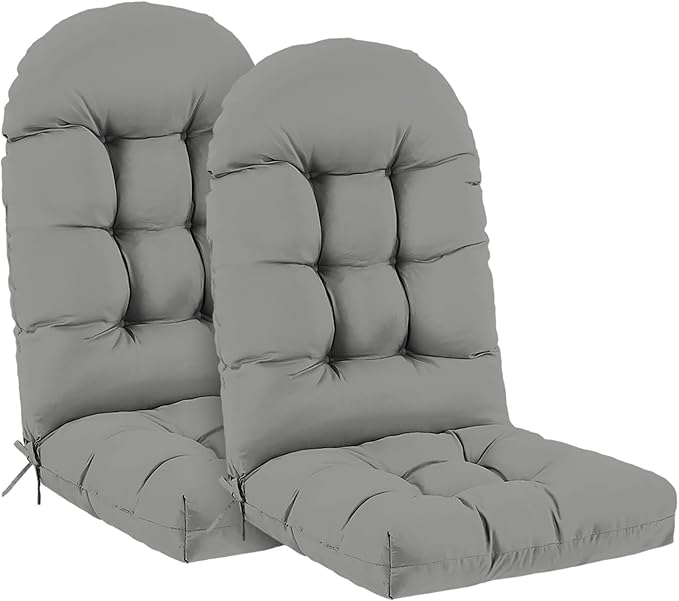 Outdoor Adirondack Chair Cushions Set of 2, 50x21x4 Inch Rocking Chair Cushion, High Back Patio Soft Seat Pad with Ties, Indoor Outside Use, Fade-Resistant & Waterproof, Light Gray