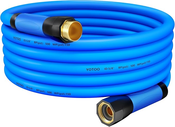 YOTOO Heavy Duty Hybrid Garden Water Hose 5/8-Inch by 25-Feet 150 PSI Kink Resistant, Flexible with Swivel Grip Handle and 3/4" GHT Solid Brass Fittings, Blue
