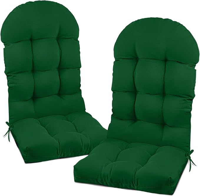 Outdoor Adirondack Chair Cushion Set of 2 Waterproof Rocking Chair Pads 47.24 * 19.69 * 4", High Back Patio Cushions of Upper and Lower with Ties Elastic Band,Gark Green
