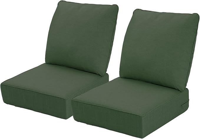 Outdoor Deep Seat Cushions Set of 2 for Patio Furniture, Waterproof & Fade Resistant Replacement Cushions with Removable Covers, 24 x 24 Inch, Dark Green