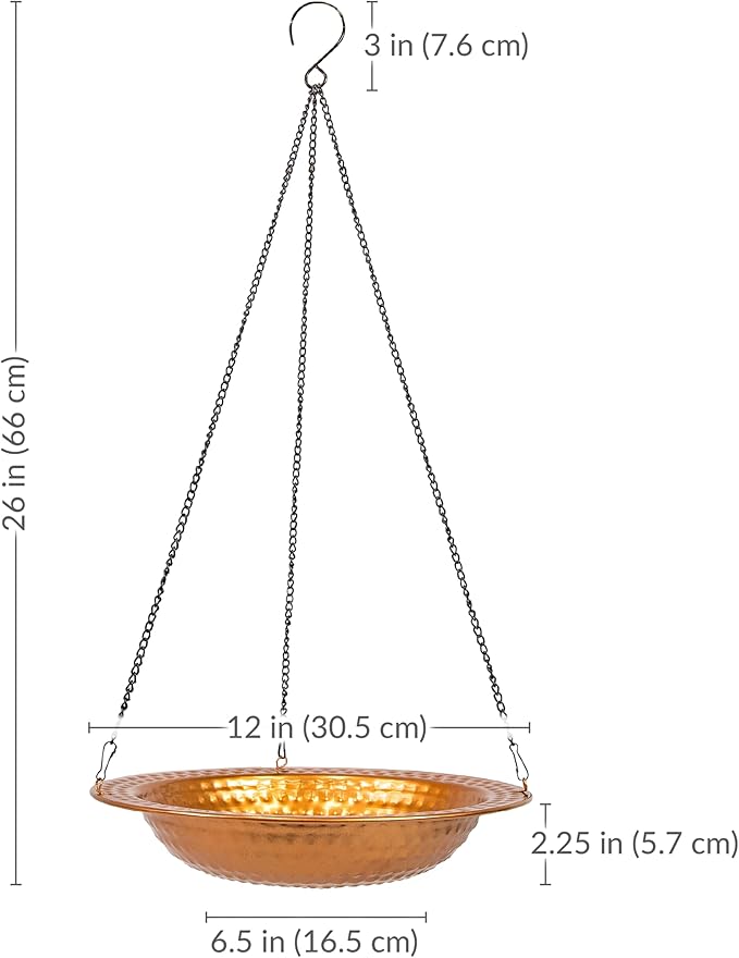 Sunnydaze Copper Bird Bath for Outdoors - Hanging Bird Bath for Outside - 12" Diameter