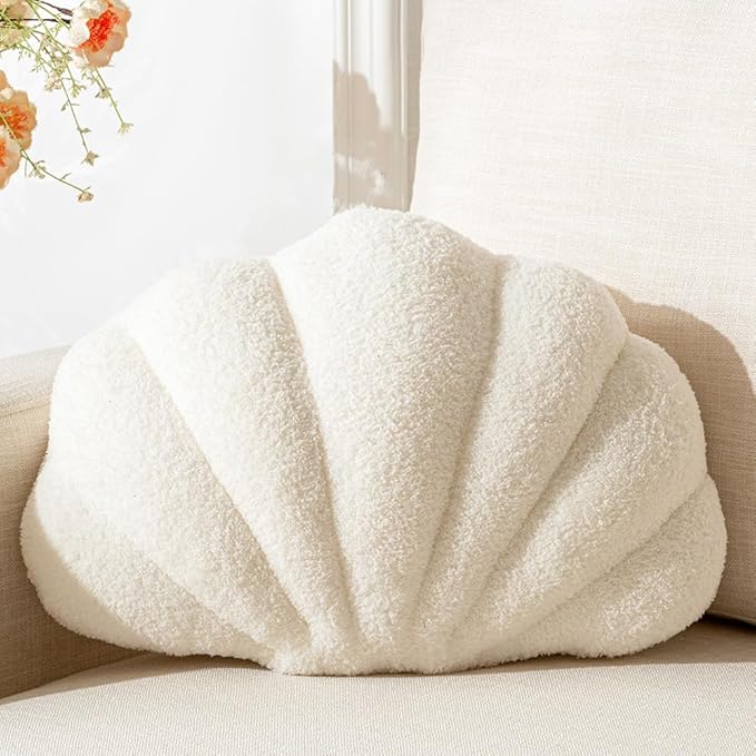 Seashell Throw Pillows Shell Shaped Pillow White Sea Shell Pillows for Bed Seashell Decorative Pillow Soft Plush Pillow Sea Couch Decoration(18 X 13 inch)