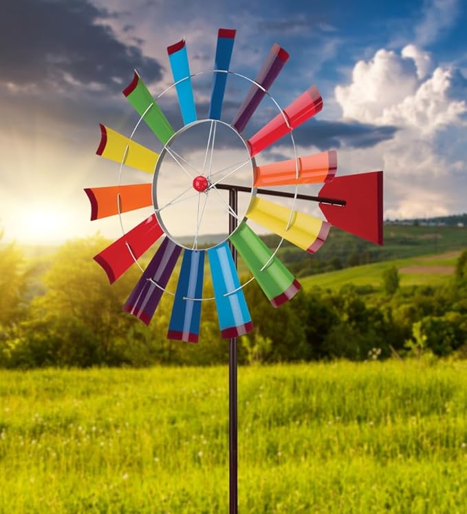 Regal Art & Gift Rainbow Wind Spinner – Metal Yard Decorations Outdoor | Kinetic Garden Spinner for Lawn, Pathway, or Flower Bed | Weather-Resistant Outdoor Sculpture - 77 Inch