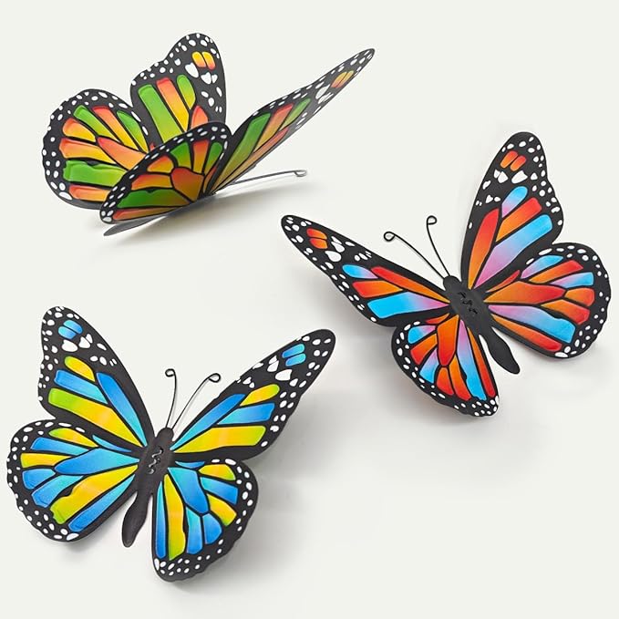 EOORAU Metal Butterfly Outdoor Wall Decor - 3pcs Metal Butterflies Wall Hanging Sculpture Decorations for Fence Patio Yard Garden Tree Gift for Mom Friends