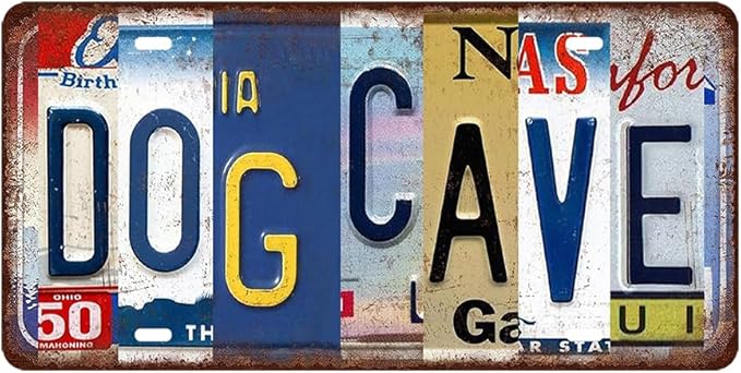 Funny Dog Tin Signs Metal Wall Art for Home Pet Room Decor Vintage Dog Cave License Plate Sign Dogs House Accessories Decorations 12x6 Inch