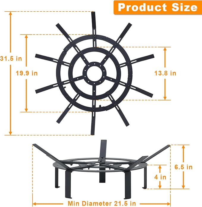 Aoodor Adjustable Round Smoke-Free Fire Pit, Fit 28-36 Inch Fire Rings, Heavy Duty Burning Log Grate for Outdoor Campfire, Hearth Wood Stove and Outdoor Camping, Black