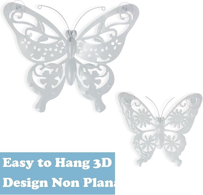 SUNREEK 6Pcs Metal Butterfly Wall Decor, 14Inch/9Inch Outdoor Butterfly Wall Art for Fence Garden Yard Room Patio Balcony Decorations
