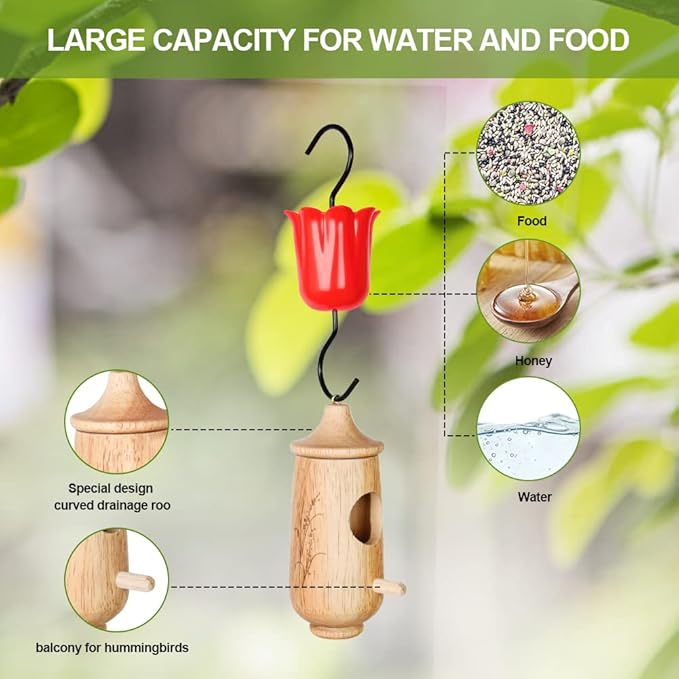 3 Pack Hummingbird House, with Hummingbird Feeders for Outdoors Hanging, Wooden Hummingbird Houses for Outside for Nesting, Bird Houses for Garden Window Outdoor Home (Oak Ears of Wheat)