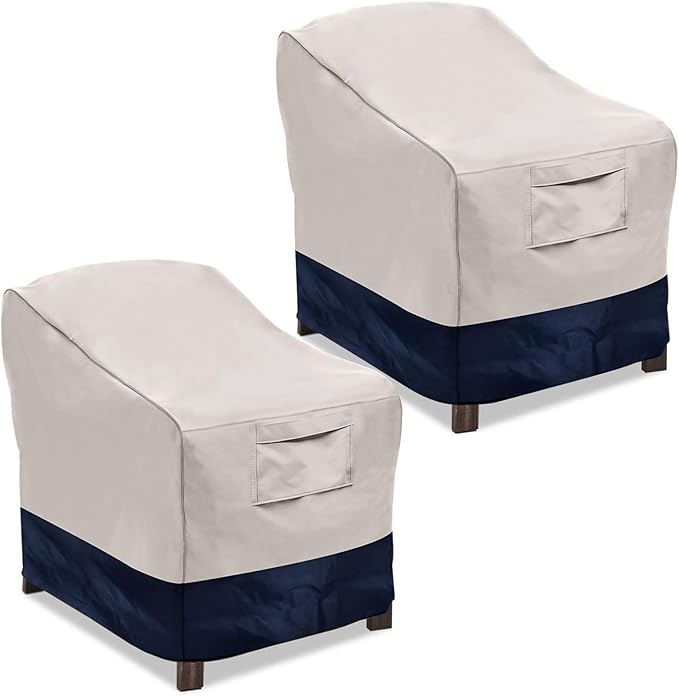 Vailge Patio Chair Covers, Lounge Deep Seat Cover, Heavy Duty and Waterproof Outdoor Lawn Patio Furniture Covers (Beige&Blue, 2 Pack-Medium)