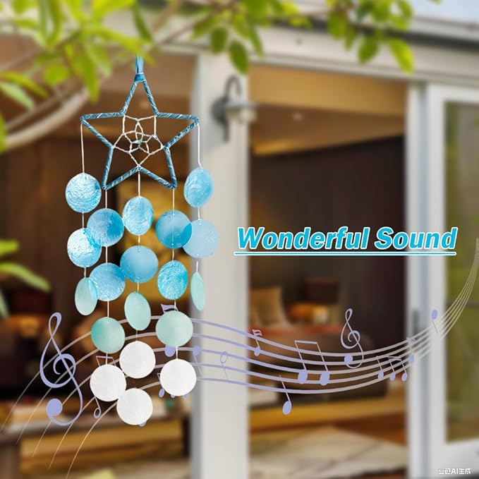 Hanging Wind Chimes for Outside Decoration,Balcony Garden Decor of Star Shaped Capiz Shell Wind Chime,Coastal Style Decor for Indoor/Outdoors,Great Gift for Women (Purple)