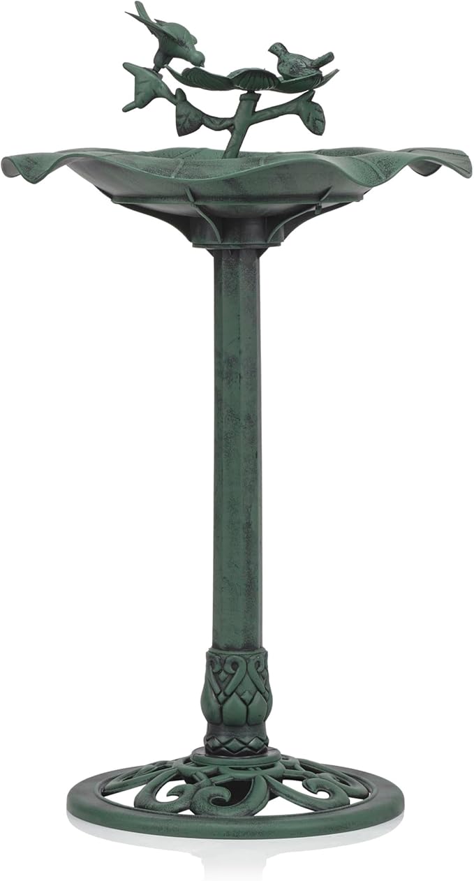 Alpine Corporation 33" Tall Outdoor Lotus Birdbath Yard Statue, Stunning Garden Accent to Attract Birds - Durable Polypropylene Construction for Patio, Deck, or Yard, Green