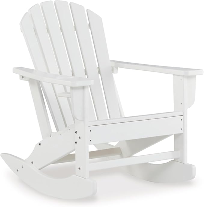 Signature Design by Ashley Sundown Treasure Cottage Weather Resistant Outdoor Rocking Chair with 1 Cup Holder, White