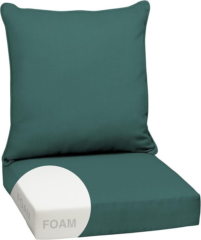 Arden Outdoor Foam Deep Seat Cushion Set, 24 in x 24 in, Weather-Proof, Rain-Proof, Fade Resistant Patio Cushion, Bottom and Back Cushion for Chair, Sofa, and Couch Peacock Blue Green Texture