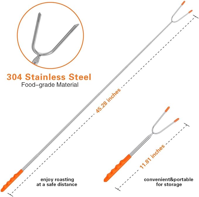 Briout Marshmallow Roasting Sticks 10 Pack Extra Long 45’’ Stainless Telescoping Hot Dog Smores Skewers Kids Safe Barbecue Forks for Campfire, Bonfire and Grill