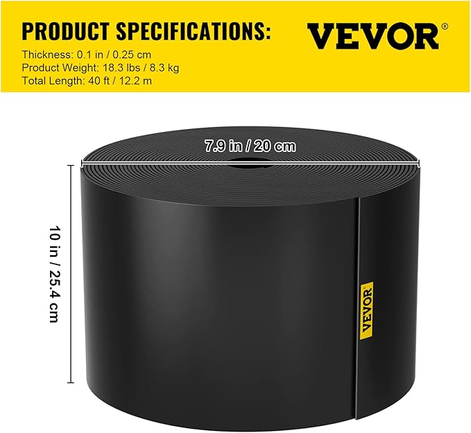 VEVOR Landscape Edging, 10 inch Depth 40 ft Total Length, Recycled HDPE Coiled Terrace Board, Flexible Bender Border for Landscaping, Lawn, Garden, Yard, Against Invading Weeds, Black