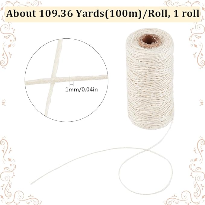 328 Feet/100M 1mm Hemp Cord Thin Twine String White Jute Rope Craft Beading Cord for Jewelry Making Braiding Gift Wrapping Art Decoration Gardening Climbing Plant Packing Bundling DIY Crafts
