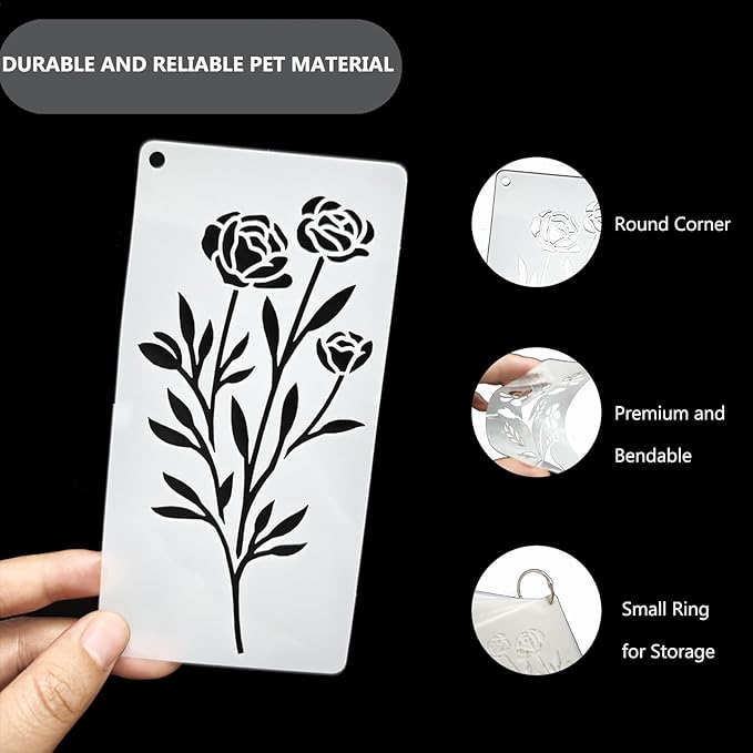 18 Pcs Flower Stencils for Painting on Wood, 6x3in Botanical Stencils Floral Templates for Drawing Spraying on Wall Canvas Scrapbook, Reusable Wildflower Stencil DIY Home Decors Ornaments Arts Crafts