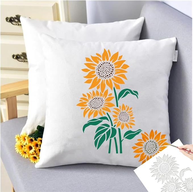 Garden Fence Large Flower Stencils - Reusable Floral Stencil DIY Decoration for Painting on Wood Walls Pattern, Jumbo Sunflower Yard Spray Paint Big Crafts Floor Stencils (A)
