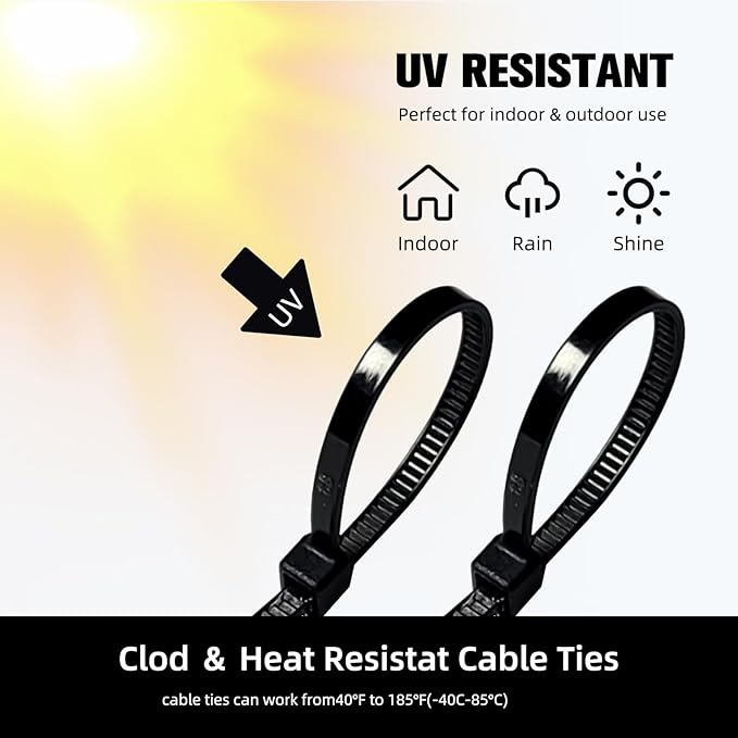 Zip Ties 12 inch, 1000 Pack Black Zip Ties, Self-Locking Nylon Cable Ties with 50 lb Tensile Strength,Wire Ties for indoor and outdoor use.