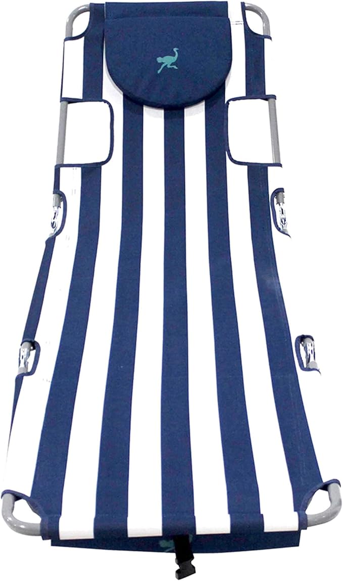 Ostrich Beach Lounge Chair, Folding & Reclining Outdoor Chaise Lounger, Navy/White Striped - Portable Adjustable Recliner Chairs for Lawn, Pool, Patio, Garden, and Yard