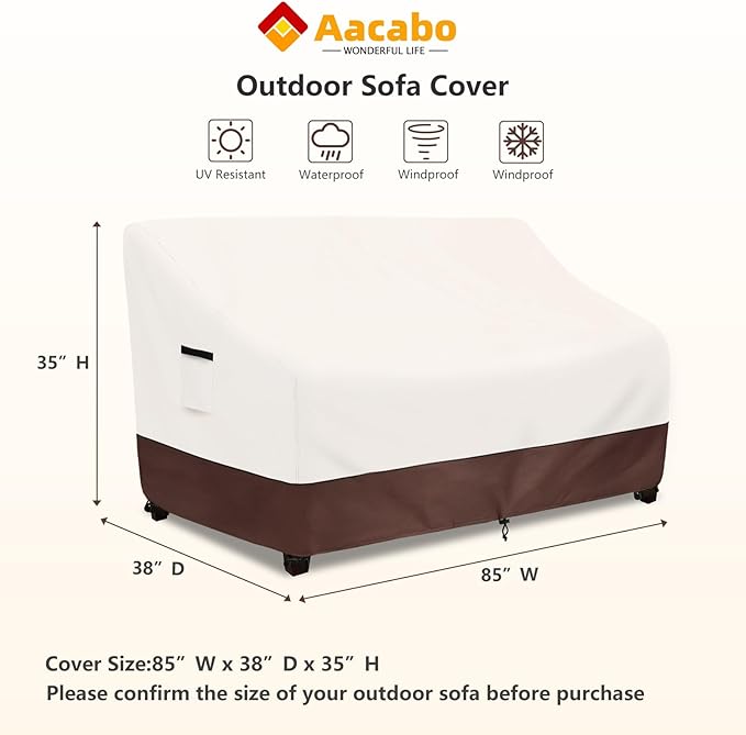 Outdoor Couch Covers,85 Inches Outdoor Sofa Cover, Waterproof Patio Furniture Cover,Furniture Covers for Patio Seating (Beige)