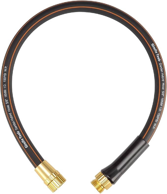 Giraffe Tools Leader Hose 5/8 inch x 2.5ft for Garden, Heavy Duty Water Hose, Flexible & Lightweight Short Hybrid Hose with Bend Protection, Male to Female Fittings